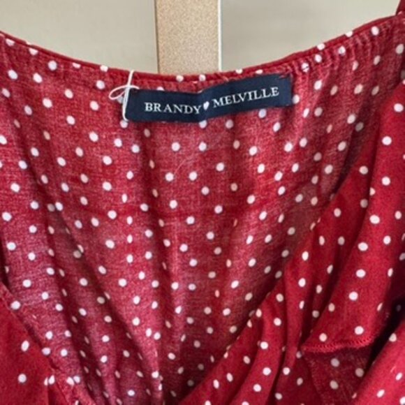 Brandy Melville Red Polka Dot Ruffle Romper One Size NWOT - Picture 3 of 5